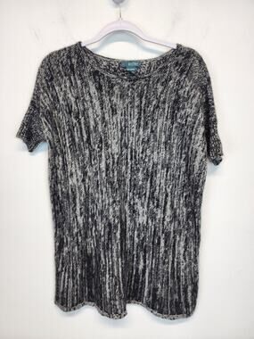 Griffen Womens Cashmere Tunic Sweater Size S Gray Black Short Sleeve Pullover